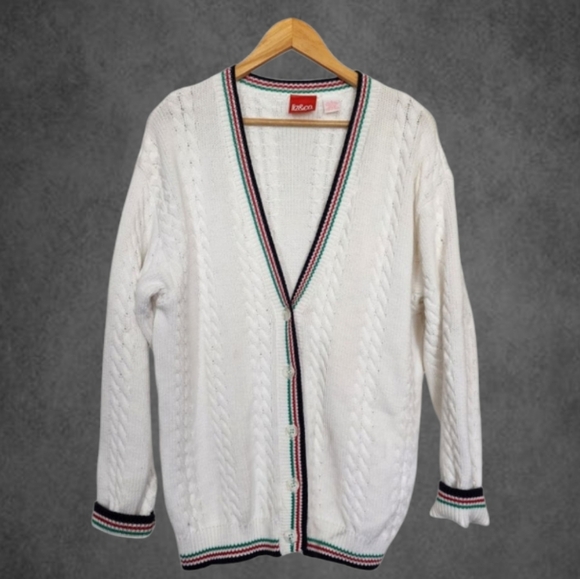 Liz&co. White and Red cardigan Sweater - Picture 1 of 9